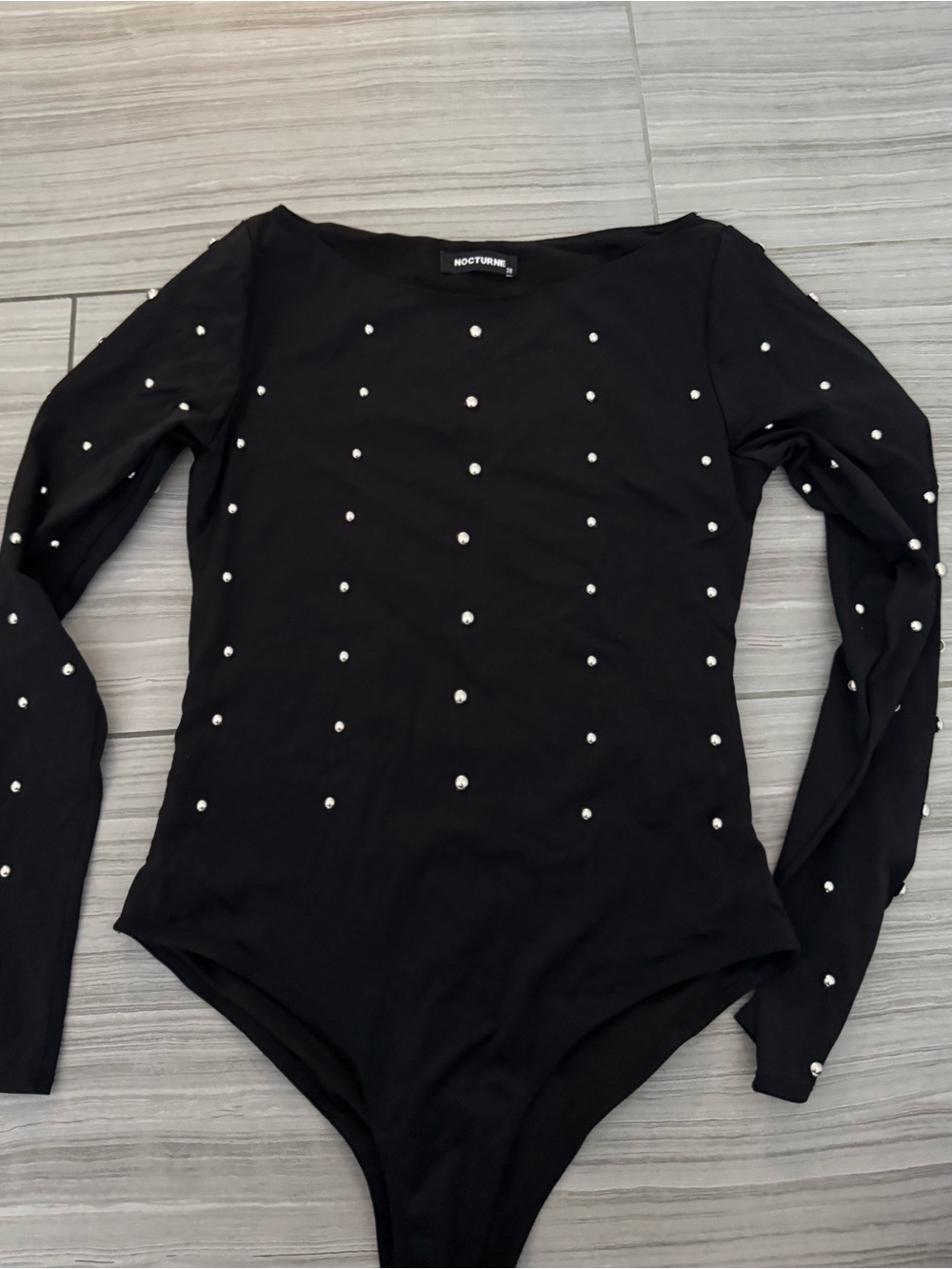 Black Pearl-Stud Long Sleeve Bodysuit